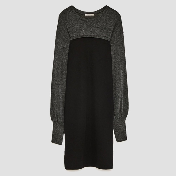 ZARA CONTRASTING FABRIC LONG SLEEVE DRESS - Picture 2 of 8